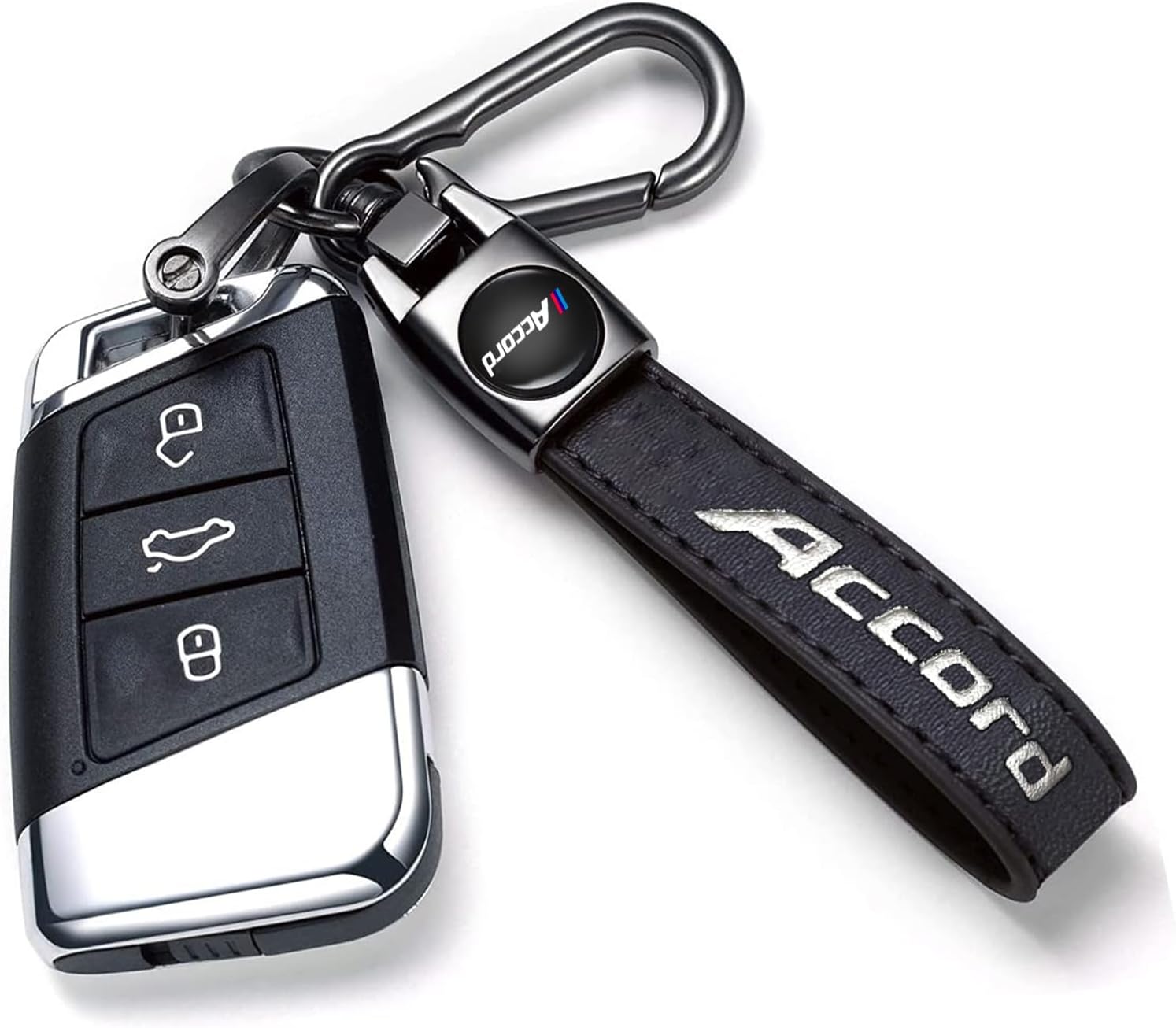 Genuine Leather Car Key Chain Compatible with Honda Accord Accessories Keyring Keychain Accessories Family Present(Black) Red-02