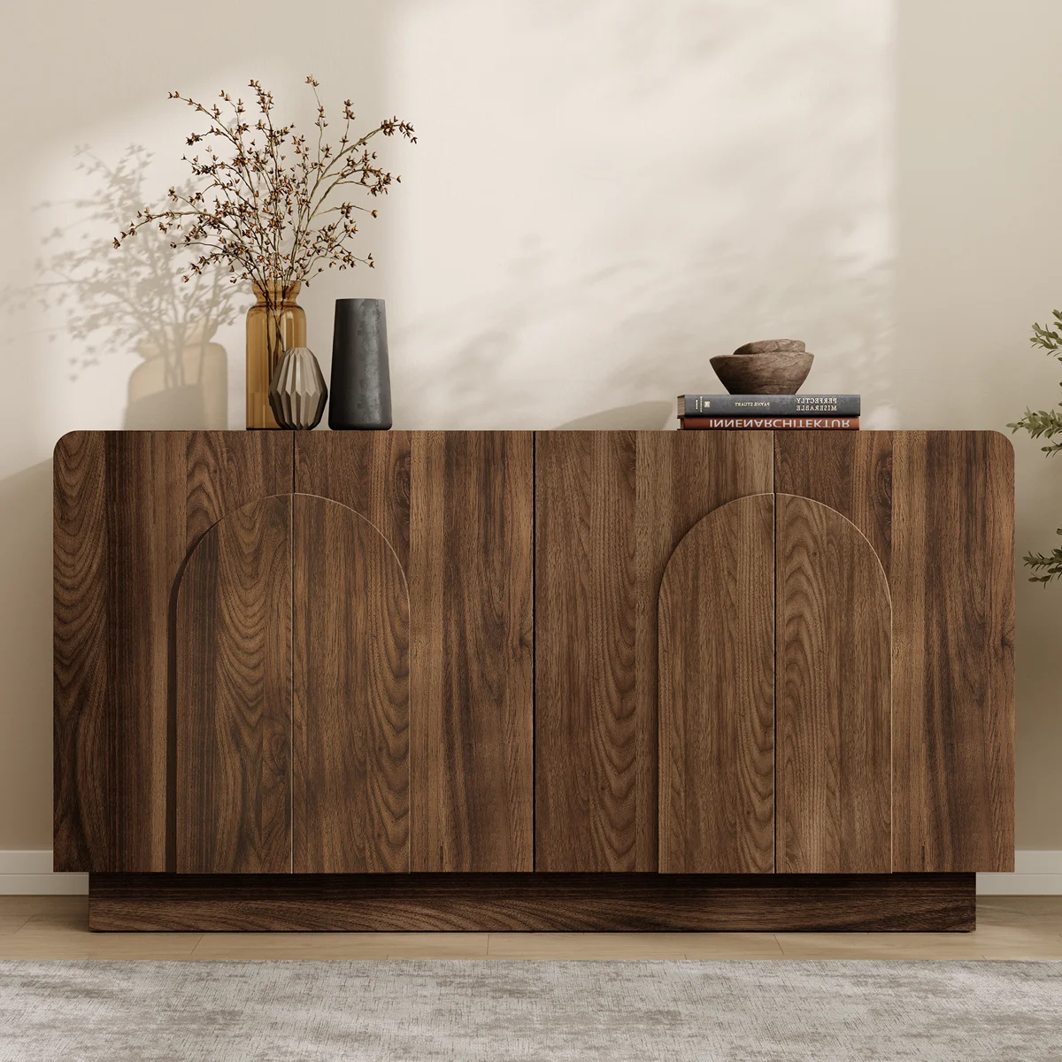 60" Curved Sideboard With Adjustable Shelf & 4 Doors