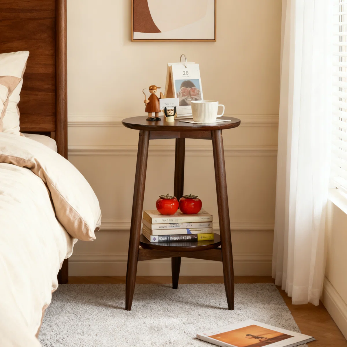 Nordic Minimalist Small Apartment Coffee Table, Balcony, Round Living Room, Double-layer Side Table, Homestay, Small Round Table By The Bedside