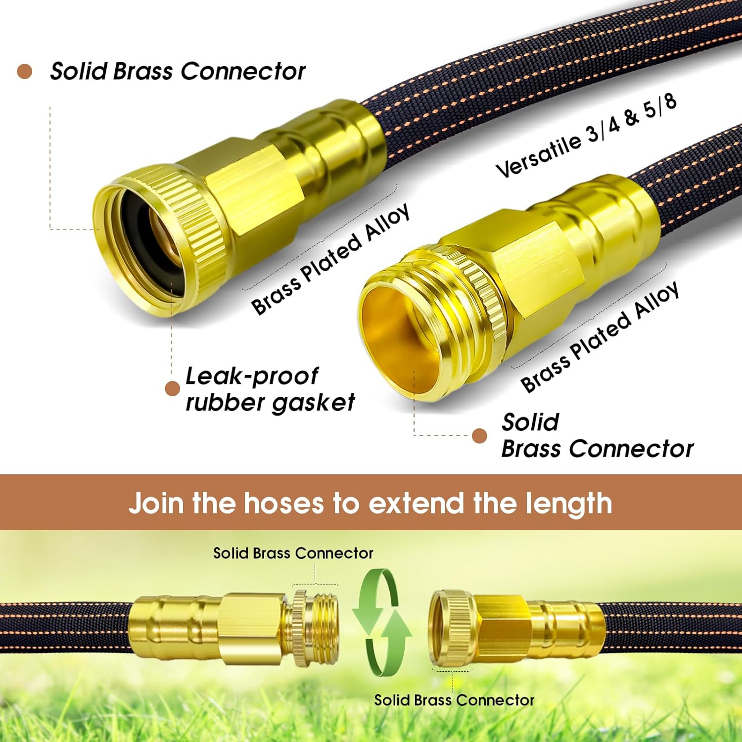 10FT Lightweight Garden Hose,Flexible Water Hose with Solid Brass Head,Kink-Free,Collapsible Hose,High Pressure Flat Water Hose for RV,Boat,Car Wash,Garden,Yard,Camper,Outdoor (OrangeBlack, 10 feet) Orange-Black 10 Feet