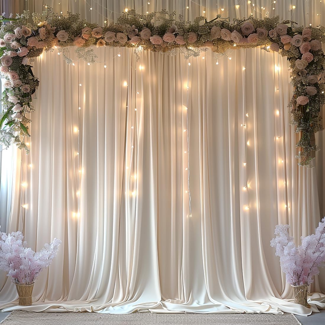 30x10ft Wrinkle Free Ivory Backdrop Curtain for Parties Soft Fabric Drapes Wedding Ivory Curtain Backdrop for Birthday Party Decorations Background for Photography 5x10ft,6 Panels W5' x H10'(6 panels) Ivory