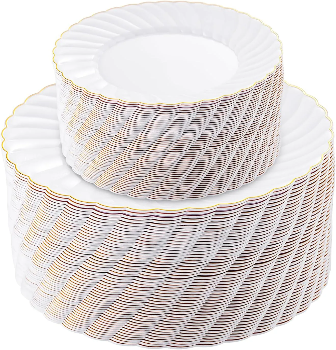 KIRE White and Gold Premium Heavyweight Plastic Dinnerware Set (100 Pieces)
