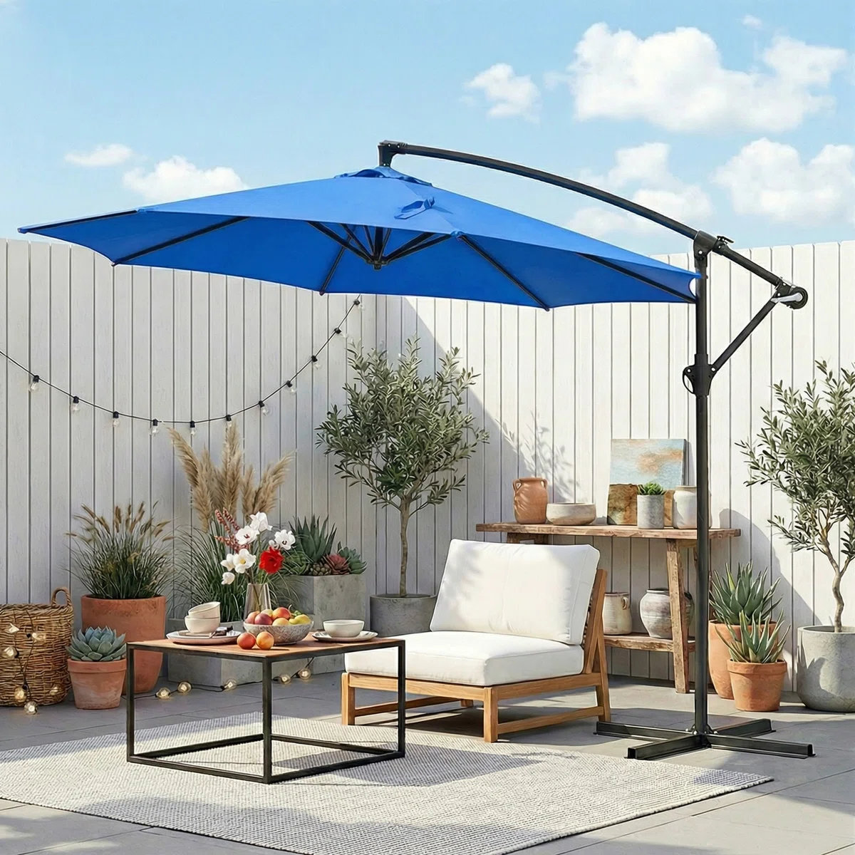10 FT Outdoor Adjustable Offset Cantilever Umbrella With Crank Lift Mechanism, Fade-Resistant, Waterproof, And UV-Protected, Suitable For Patios, Gardens, And Decks.