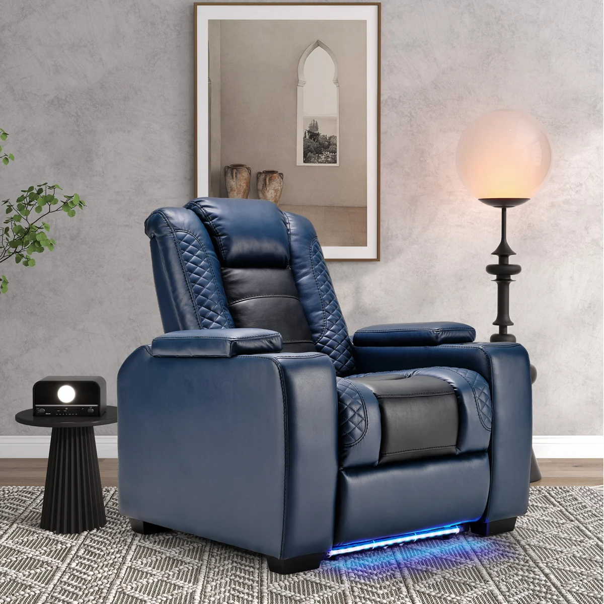 39" Adjustable Headrest Power Recliner With Cup Holders