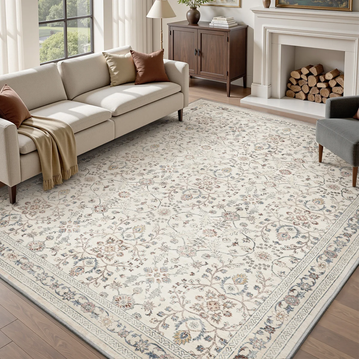 (10ft x 8ft) Ultra Soft Machine Washable Floral Living Room Area Rug