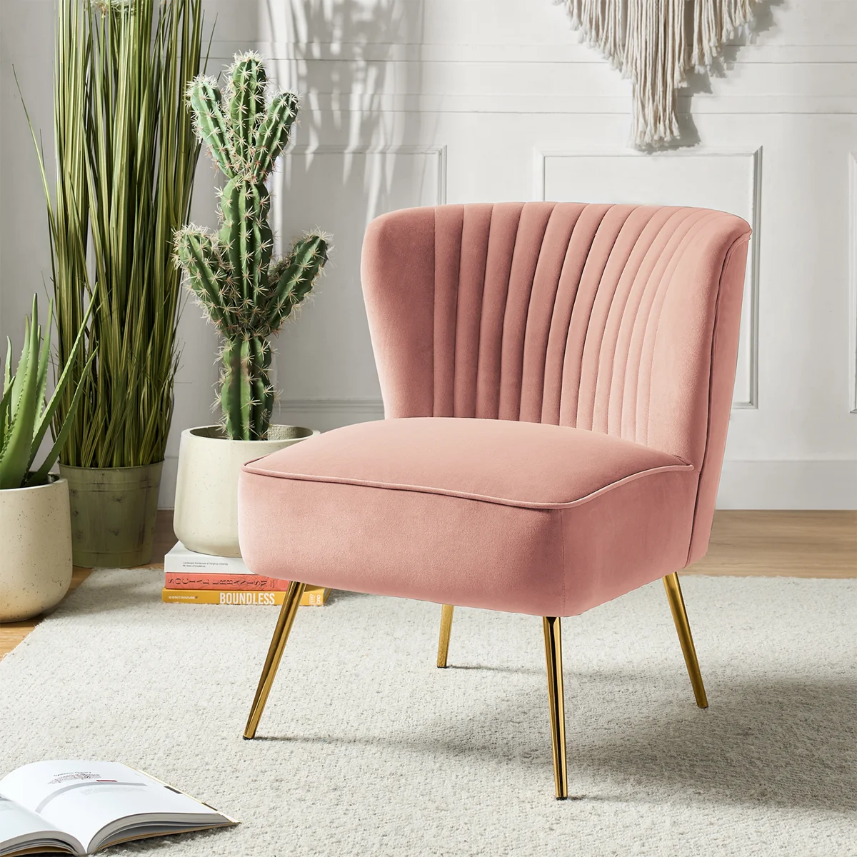 Leona Velvet Accent Chair with Metal Legs