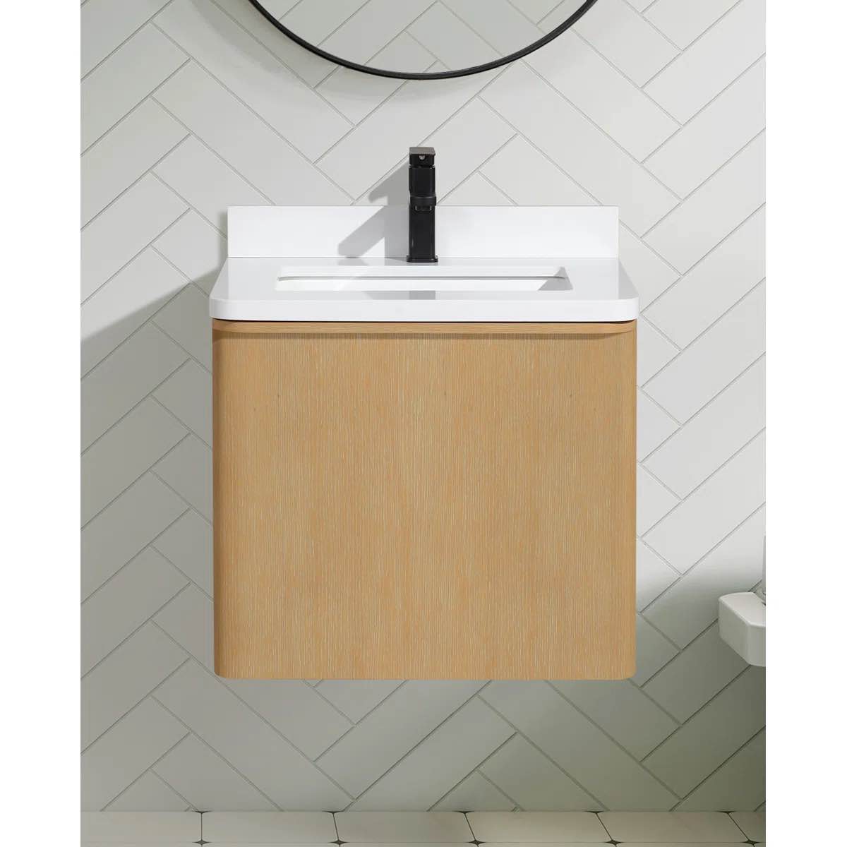 (sink is broken )Bueche 24 Single Floating Bathroom Vanity With Engineered Quartz Top