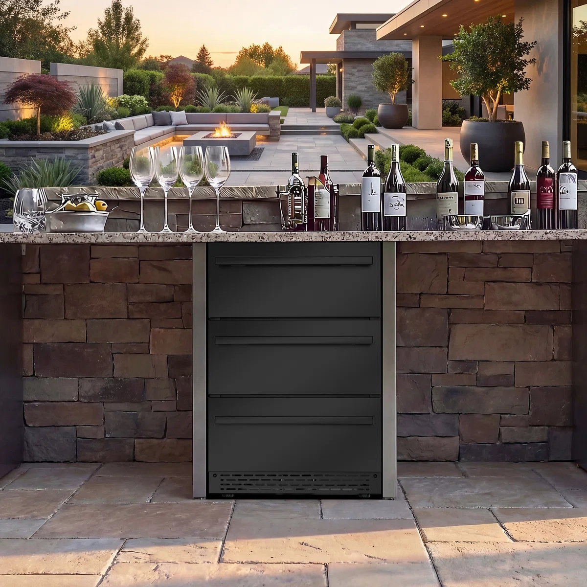 3 Drawer Outdoor Beverage Refrigerator Undercounter, Hold 180 Cans 24 Inch Weather Proof Stainless Steel Beverage Fridge, Built-in & Freestanding Beverage Cooler Fridge