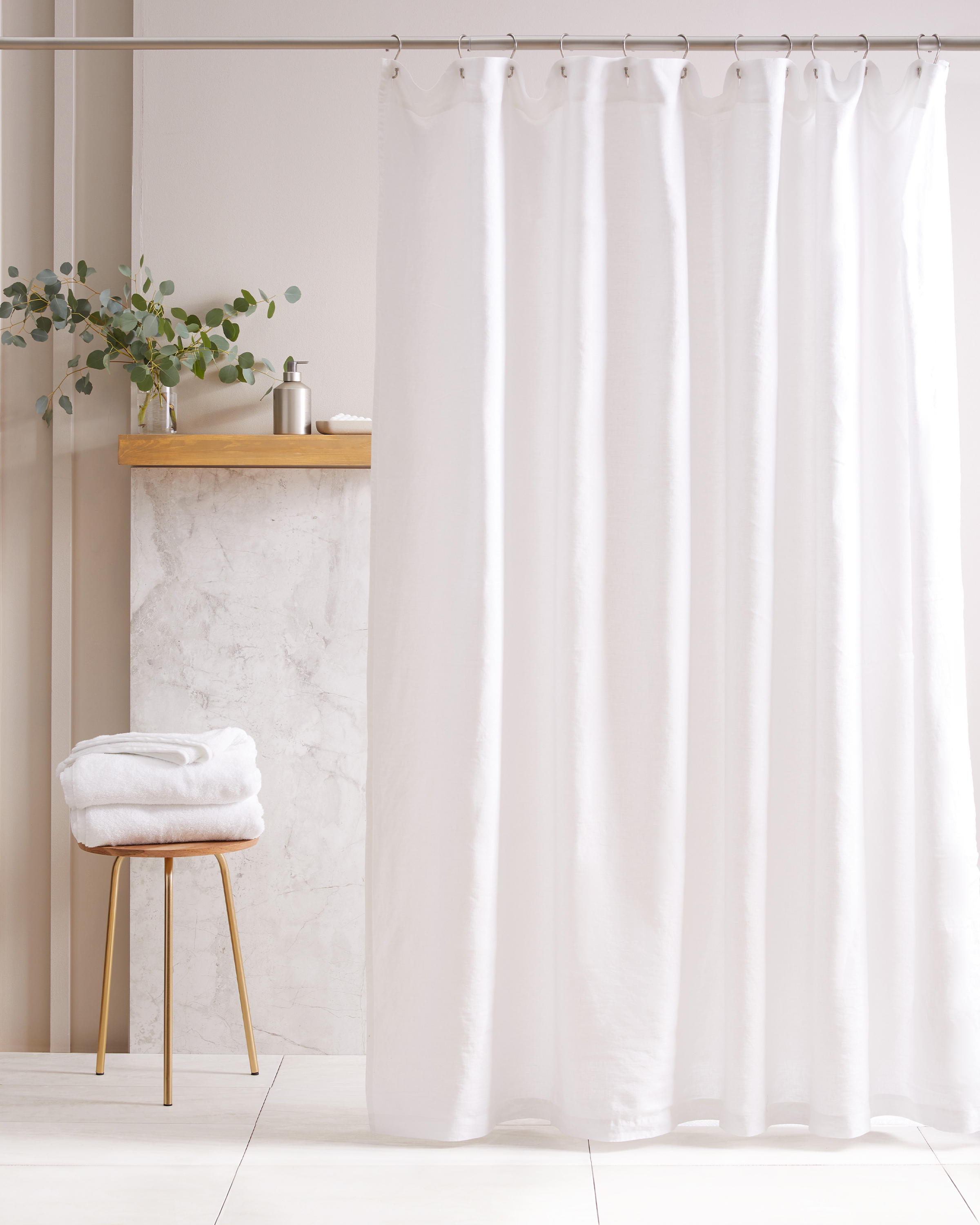 European Linen Shower Curtain, One Size, White