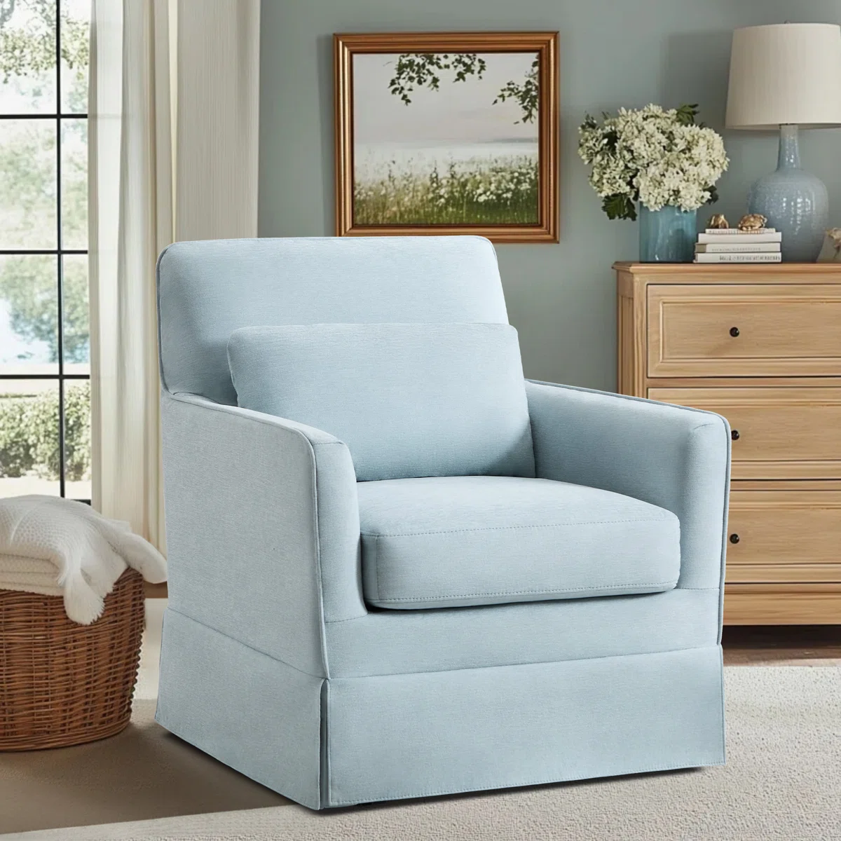 29" Wide Modern Upholstered 360° Swivel Accet Armchair With Lumbar Pillow