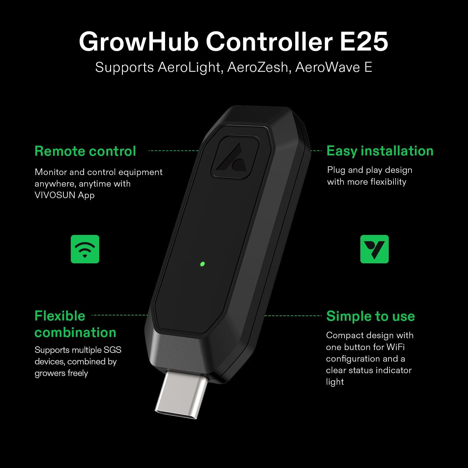 VIVOSUN GrowHub Controller E25 for Grow Tent Cooling Ventilation Lighting, Supports Smart Grow System Devices, Easy to Install & Use, WiFi App Controllable, Expansion Port for E42/E42A GrowHub E25 Expansion Port