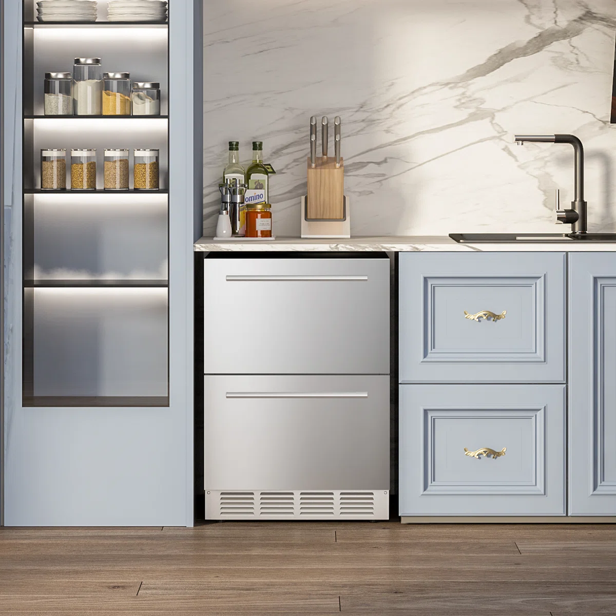 23.4โ 5.0 Cu.Ft. Under Counter Stainless Beverage Refrigerator Built-in Or Freestanding. (Has dents)