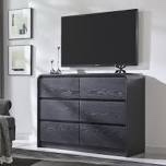 6-Drawer Modern Arched Dresser, Wide Black Wooden Double Chest with Curved Edge, Spacious Storage Cabinet for Dining Room, Bedroom, Entryway or Nursery - Black