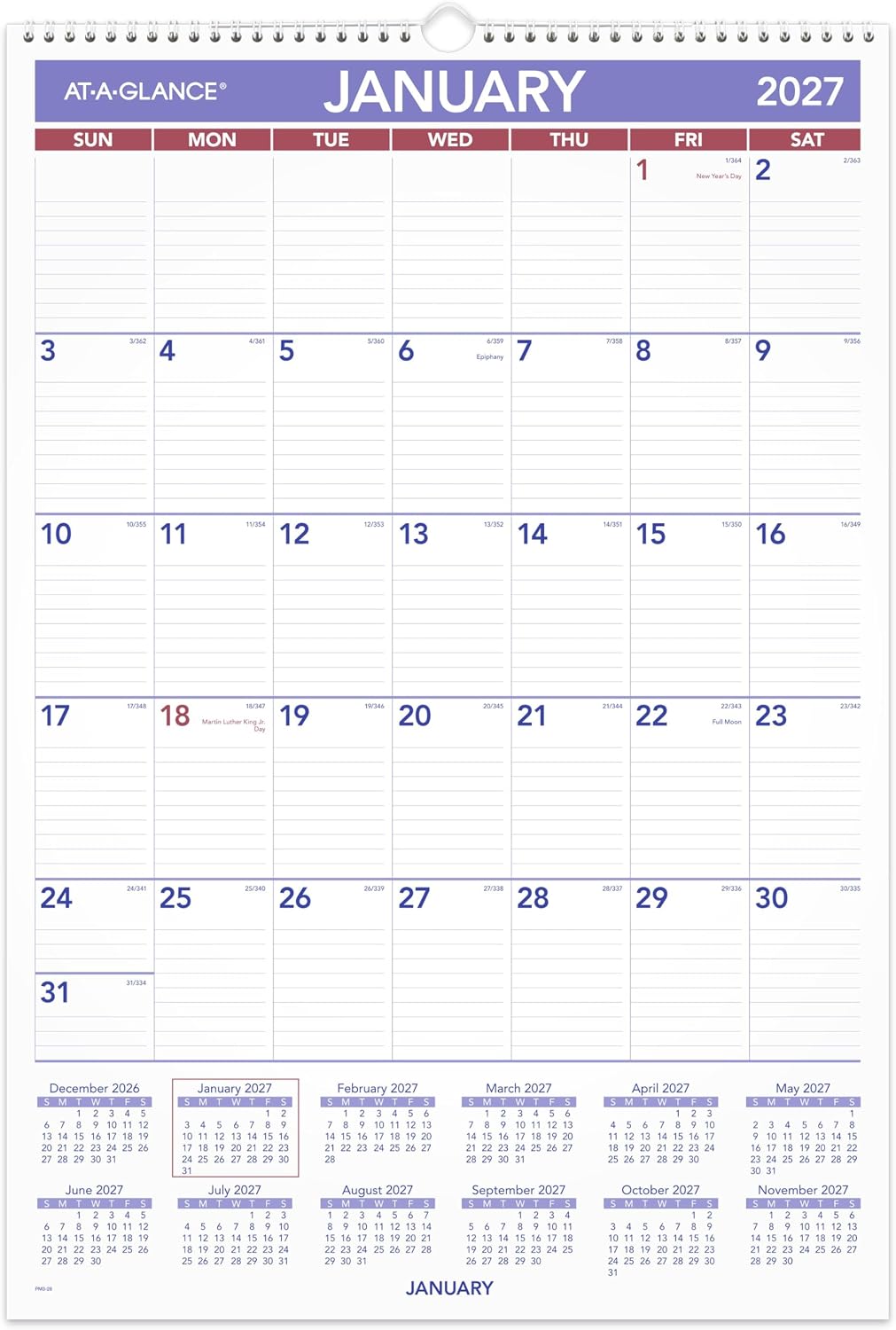 Large Wall Calendar 15.5 x 22.75 Inch, 21-Month