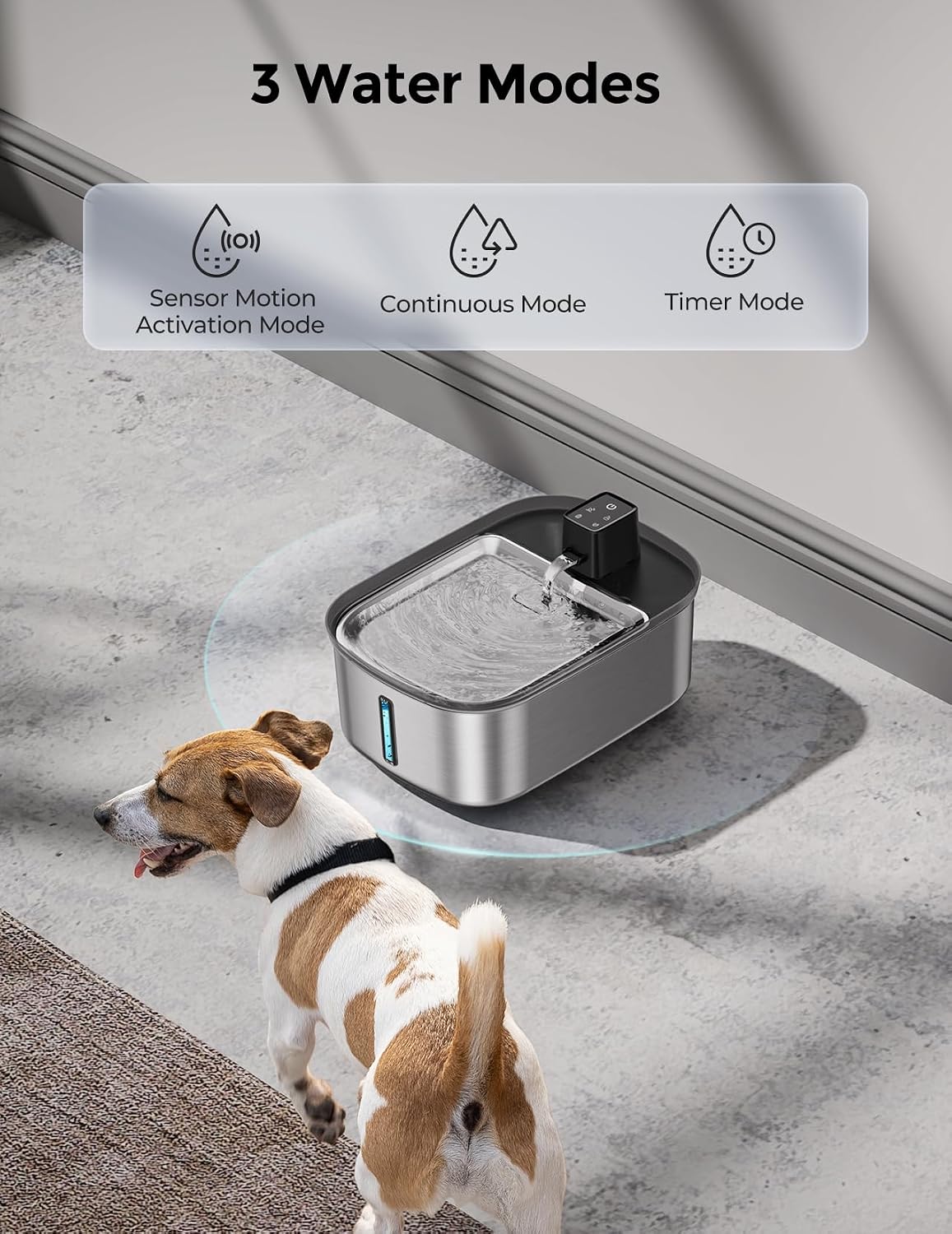 (no power)Wireless 7.5l/254oz/2Gal Dog Water Fountain for Large Dogs Stainless Steel, Quiet Pet & Cat Water Fountain with Motion Sensor, Automatic Water Dispenser for Dogs&Multi-Pet Homes Continuous Fresh Flow 7.5L+1psc Filters