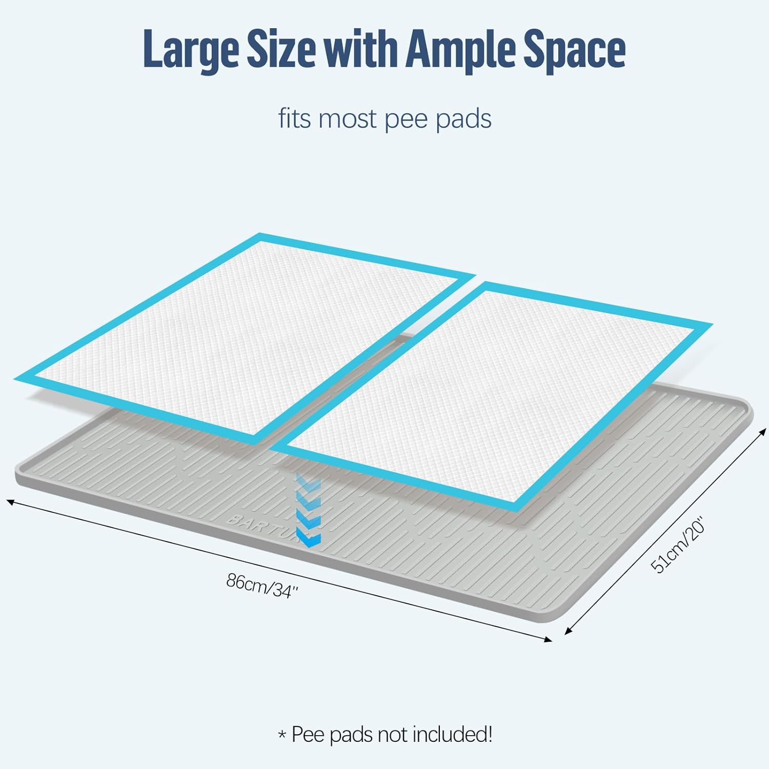 Pee Pad Holder for Dogs, 34 x 20 Large Silicone Pee Tray Mat High Edge, Leak-Proof, No Spill Pet Pad Holder for Puppy, Cat, Rabbit, Training Pads for Floor Protection, No Pee Pads 34x20