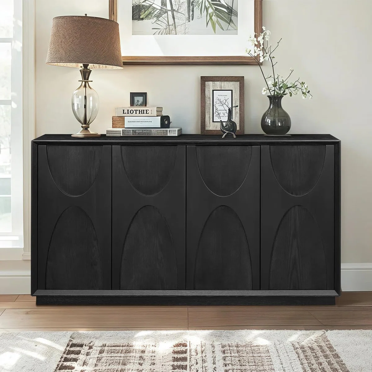 59.69" Modern Sideboard – 2-Inch Classic arched solid wood doors with a retro feel