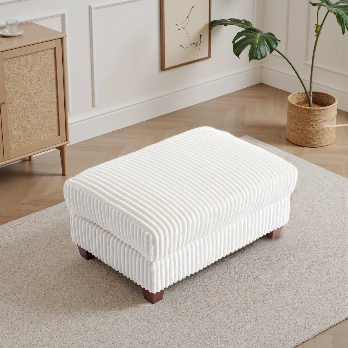 Ermia Modern Upholstered Faux Fur Square Ottoman