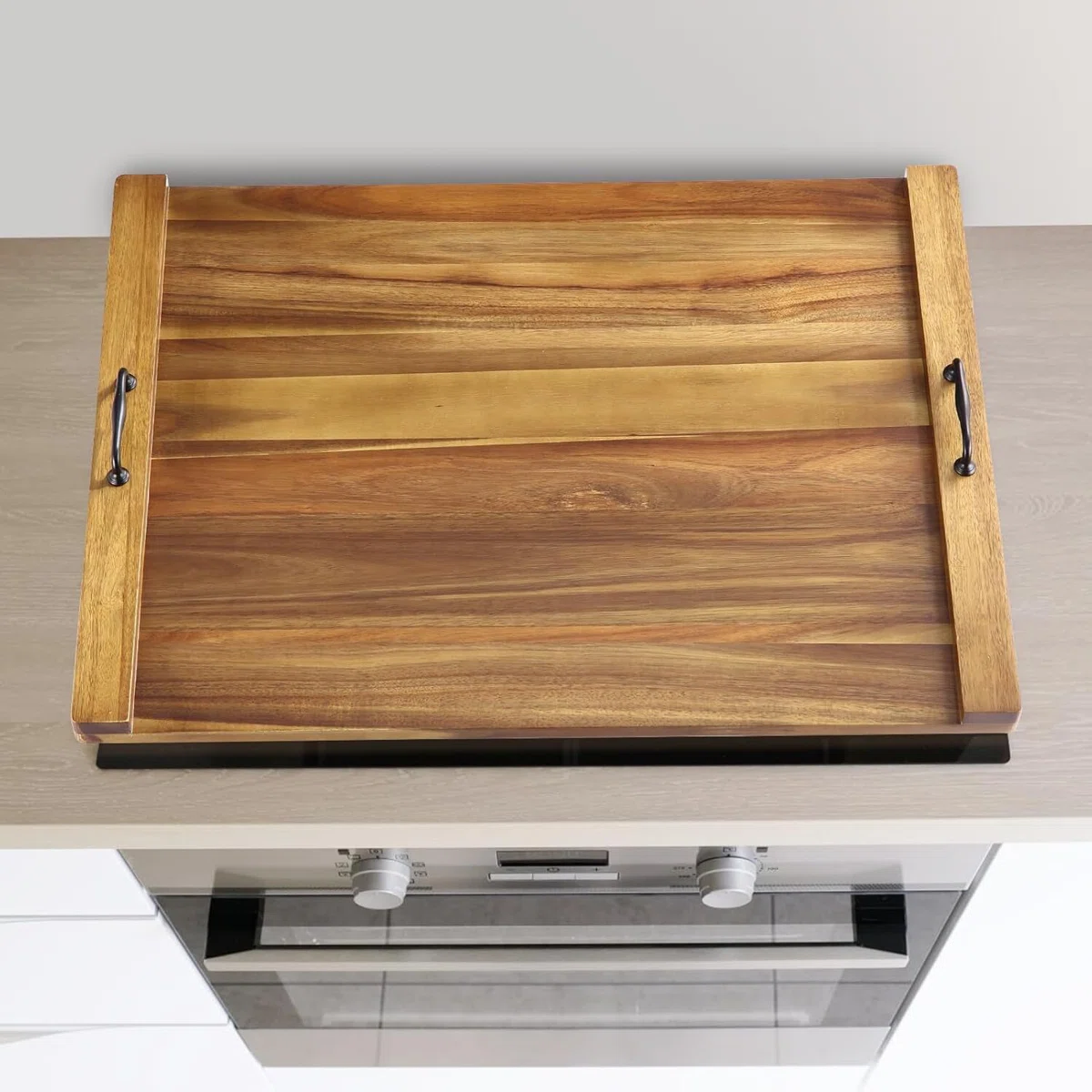 30" X 22" Acacia Noodle Board Stove Cover Wood With Handles