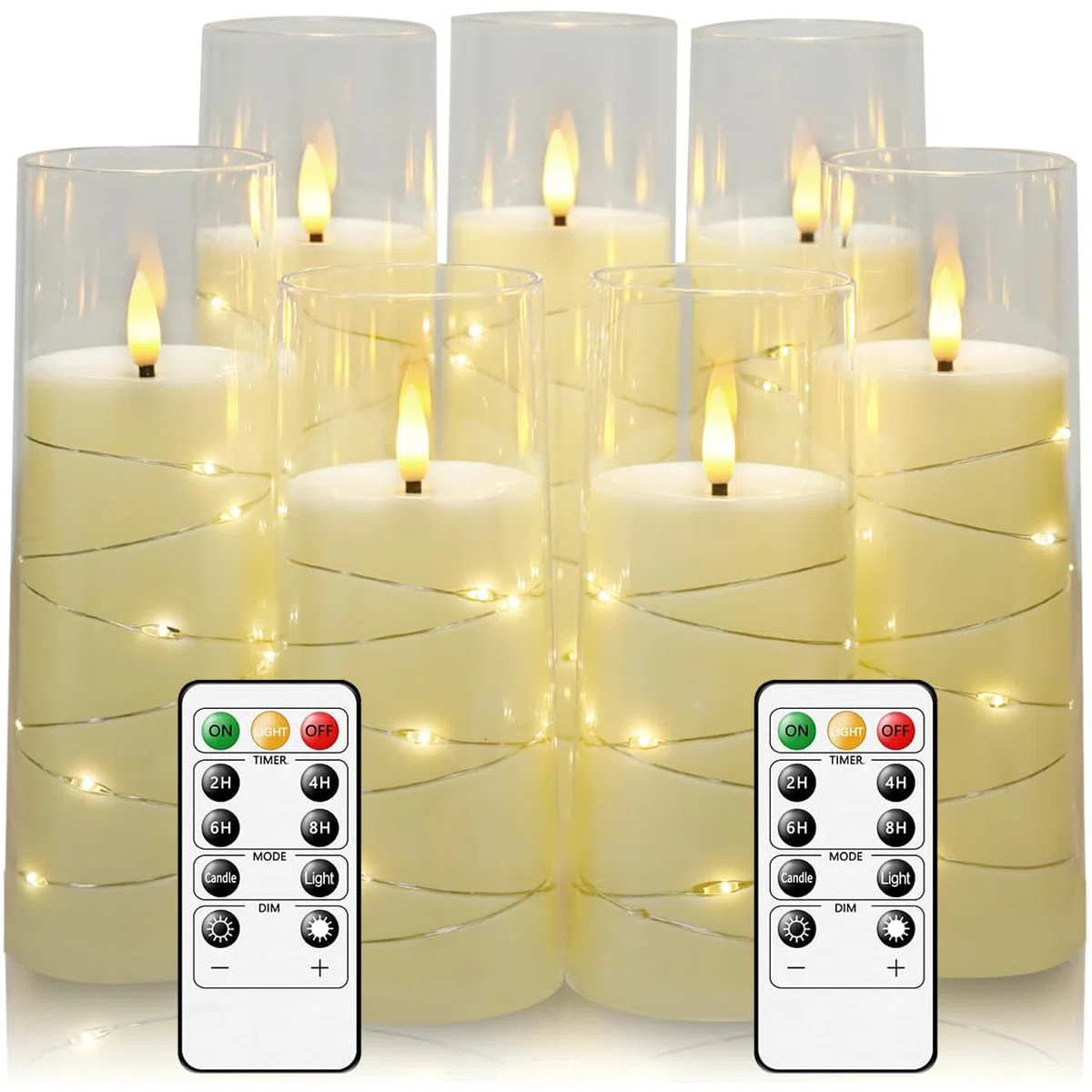 Flameless Candles With Embedded Star String, Battery Operated LED Pillar Candles With Timer And Remote Control,Home Decorating For Ambiance, Set Of 7 (D 2.3"×H 5" 5" 6" 6" 7" 7" 7")(Gold)