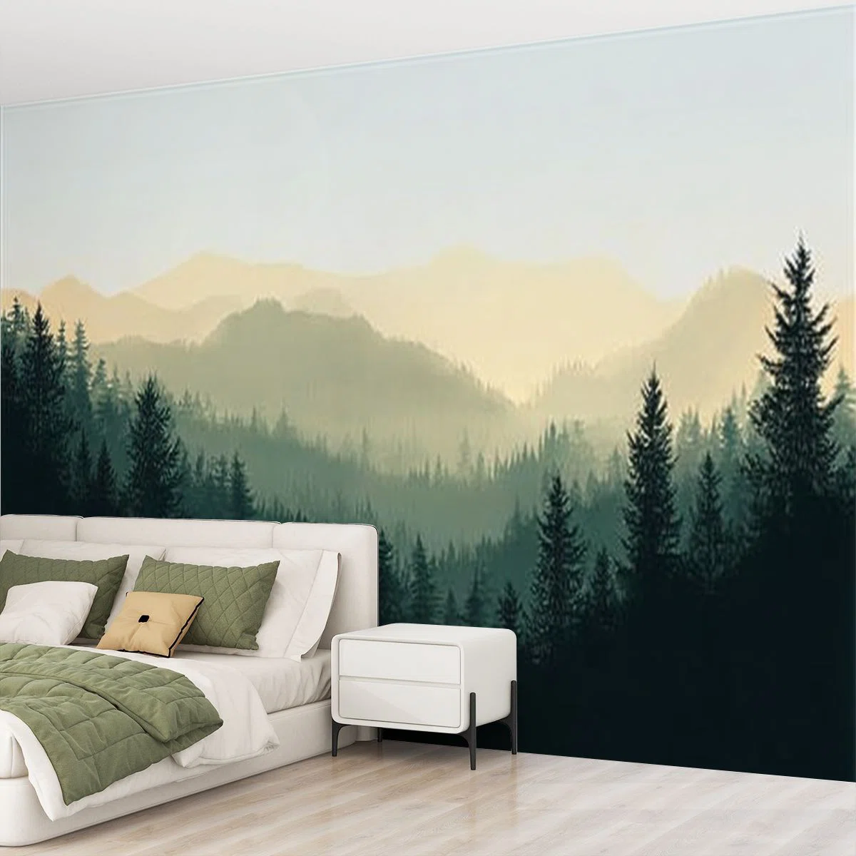 Peel and Stick Wallpaper Wall Mural beautiful morning landscape misty forests mountains Wall Art Self Adhesive and Removable