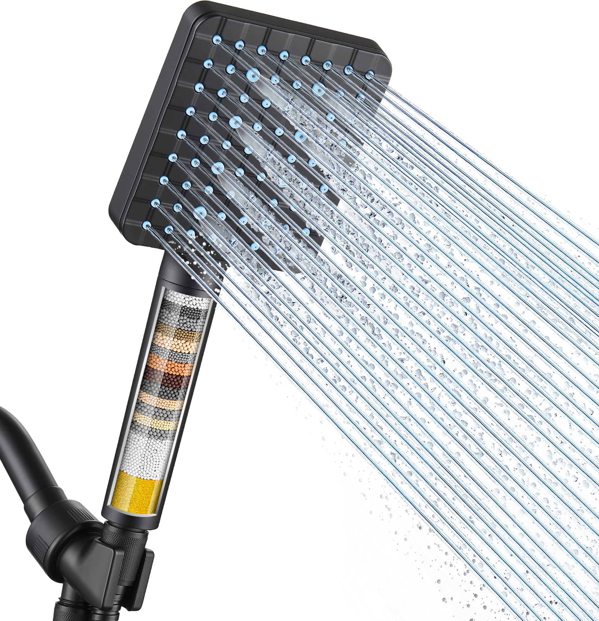 Cobbe Filtered Shower Head with Handheld, High Pressure 6 Spray Mode Showerhead with Filters, Water Softener Filters Beads for Hard Water - Remove Chlorine - Reduces Dry Itchy Skin, Matte Black