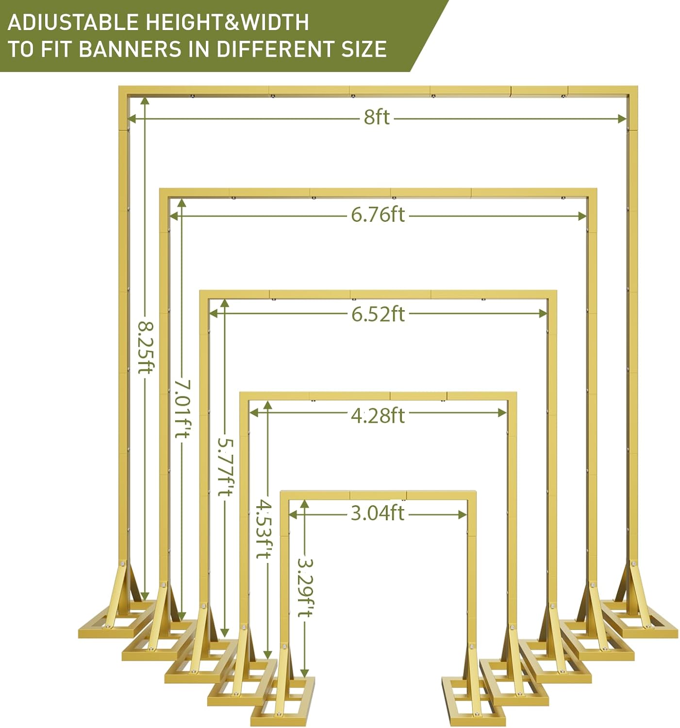 8.2FT Adjustable Backdrop Stand Kit - Square Wedding Arch & Balloon Arch for Photo Booth Background, Baby Shower, Birthday Party Decorations (Portable Frame) (Gold,8.2X 8FT) Gold 8.2x 8 FT