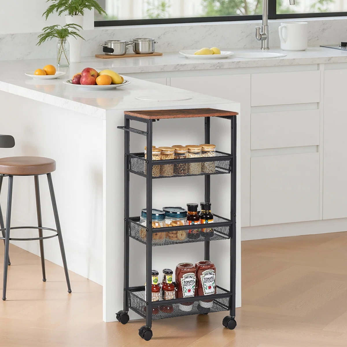 Utility Slim Rolling Cart, 4-Tier Storage Cart, Narrow Cart With Handle, Kitchen Cart Tower Rack, Laundry Room Organization, Mobile Bathroom Shelving Unit Organizer For Small Space