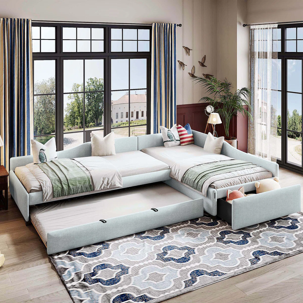 (Box 3 of 3) Upholstered L Shape Daybed with Trundle and Drawer