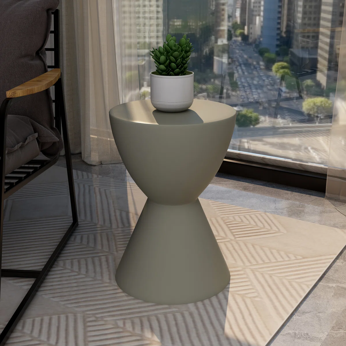 Sherburn 14" Wide Fiberstone Hourglass Side Table with Round Top – Indoor Outdoor Accent Table for Patio, Living Room, or Bedroom Use