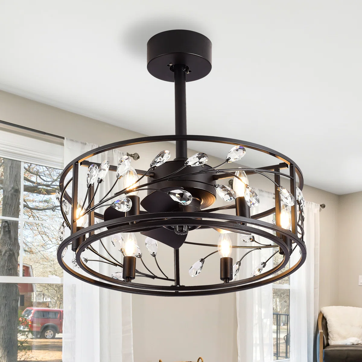 Sylvia 20" Caged Crystal Ceiling Fan With Remote Control and Light Kit Included