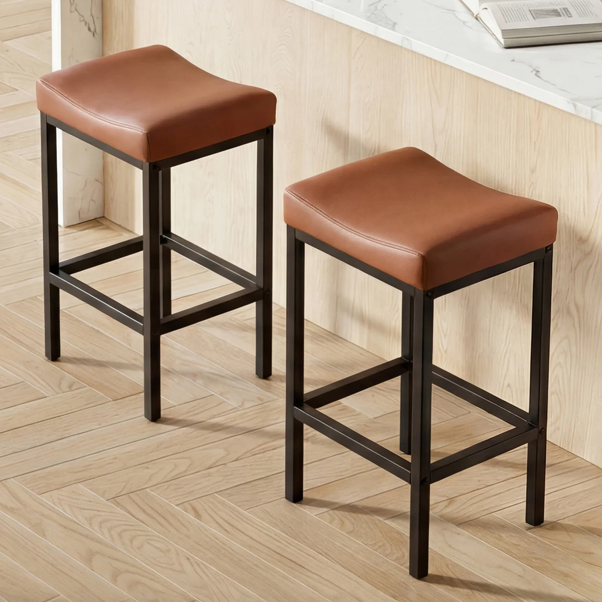 Counter Height Bar Stools Set of 2, 30 Inch Bar Stools for Kitchen Counter, Faux Leather Bar Stool,