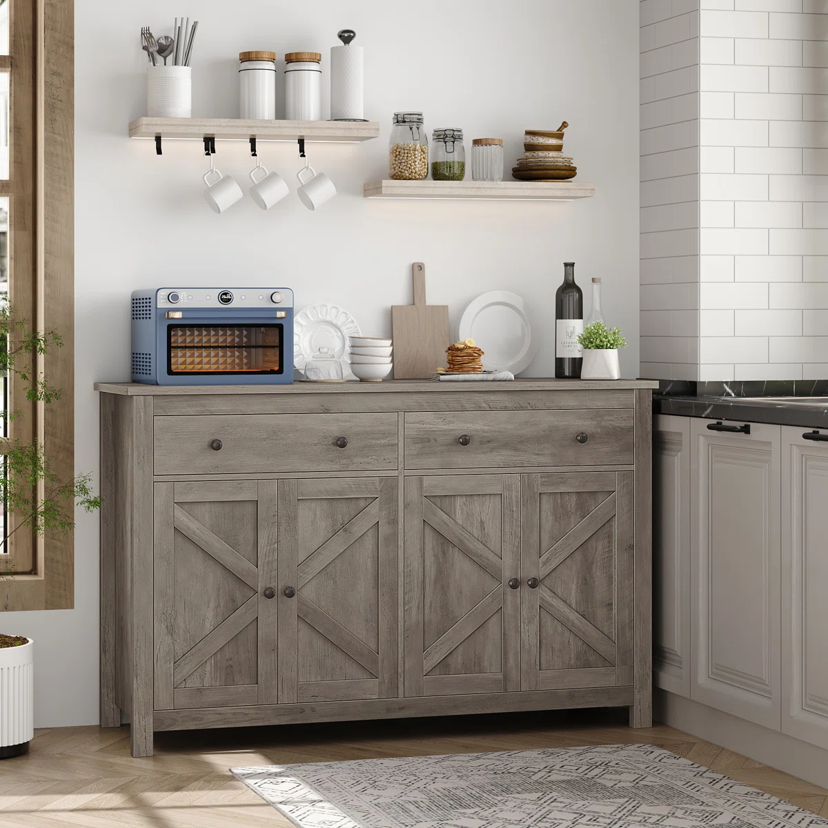 Zosia 55.1" Modern Sideboard Buffet, Credenza Storage Cabinets, Adjustable Shelves