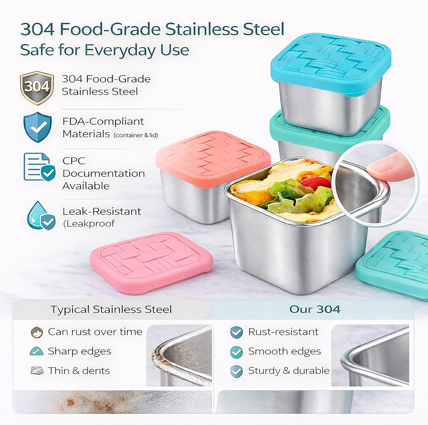 4PC 6oz Stainless Steel Snack Containers for Kids, BPA-Free Metal Toddler Snack Containers with Silicone lids, Leakproof Reusable Lunch Containers for School, Travel, Bento, Daycare Soft Tones