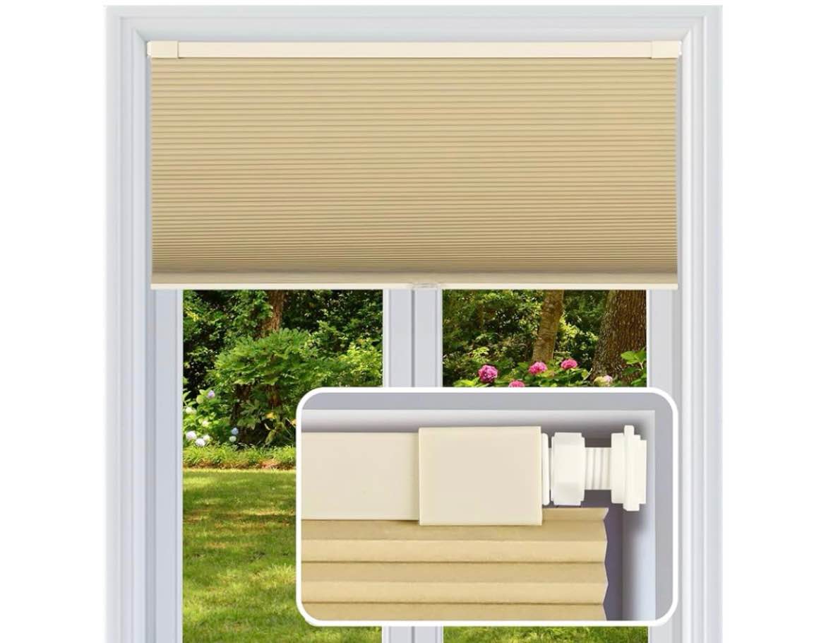 FabuBlinds Cordless Cellular Shades, No Drill No Tools Light Filtering Honeycomb Shades, Pleated Bli