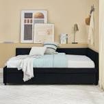 (incomplete )Full Size Upholstered Tufted Daybed with Trundle, Sofa Bed Frame with Comfortable Backrest & Armrests, Black Velvet