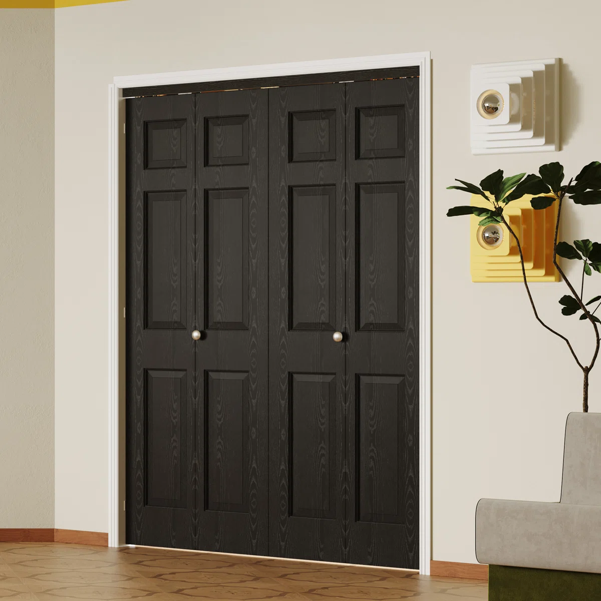 Bifold Door Black 6 Shape Design Manufactured Wood Unfinished Folding Interior Doors With Hardware Kit