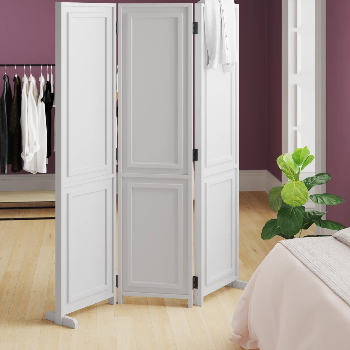 Alexsandria 53.25" W x 70.45" H 3 - Panel Solid Wood Folding Room Divider