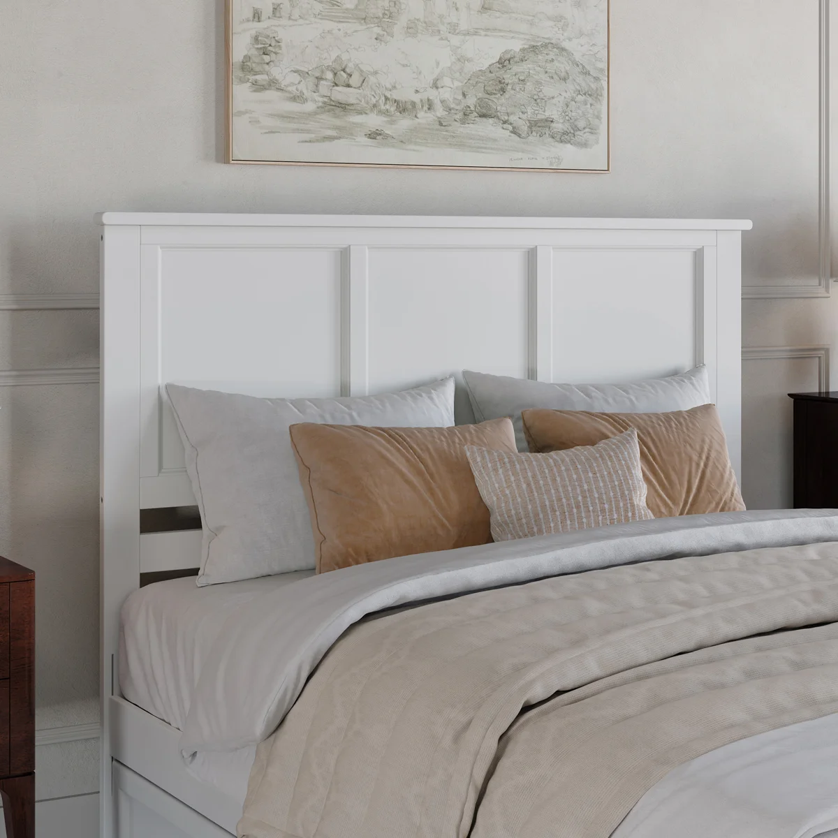 Amear Solid Wood Panel Headboard white size-full