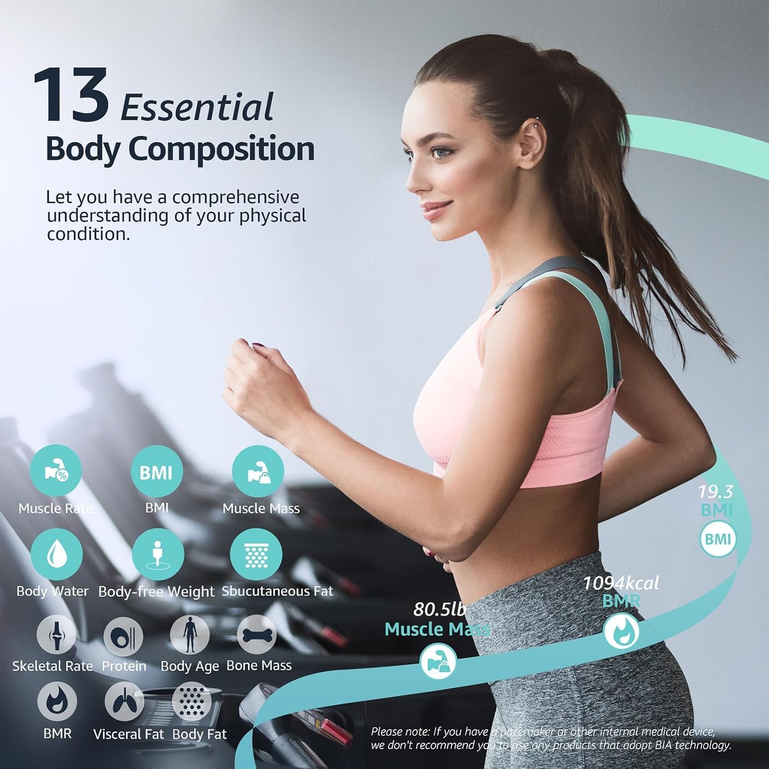 Posture Scale for Body Weight, Digital Bathroom Smart Scale, 13 Body Composition Analyzer Sync Weight Scale BMI Health Monitor Sync Apps 400lbs - Black 11.8*10.2