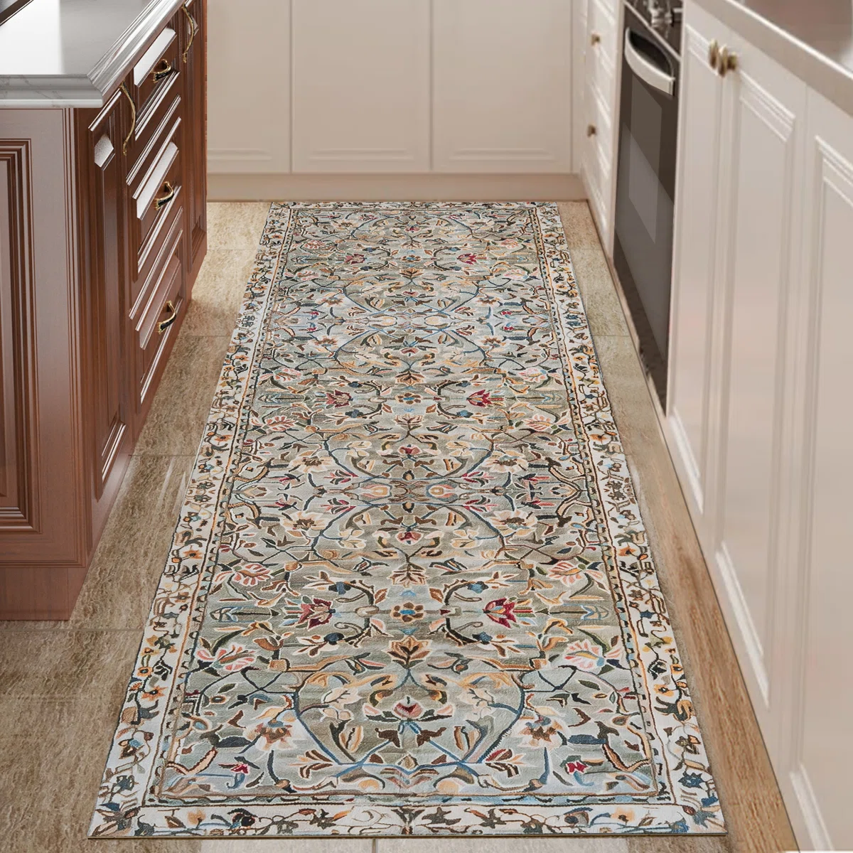 Floral Non-Slip Machine Washable Farmhouse Modern Area Rug in Green/Yellow/Cream/Colorful for Living Room, Bedroom, Hallway Runner Indoor Rugs