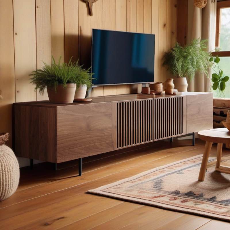 (METAL FRAME BROKE) Banvra Mid-Century Modern TV Stand with 4 Storage Cabinets for Living Room