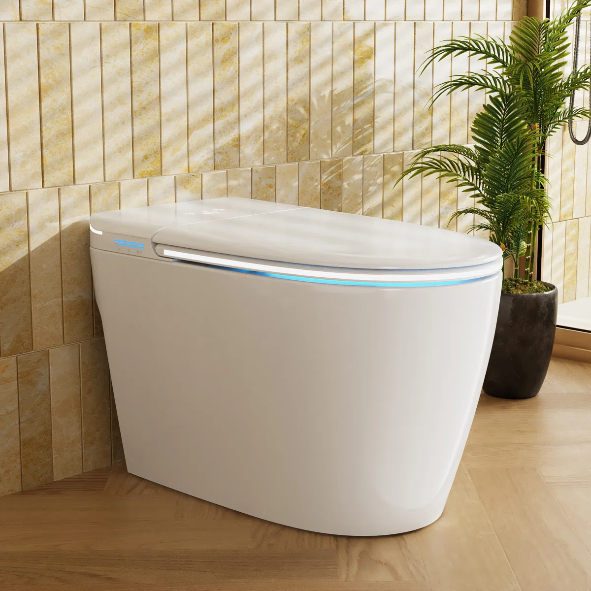 Smart Toilet with Ergonomic Heated Seat, Auto Lid Opening, Foam Shield, Instant Warm Bidet/Rear Wash & Dryer, UV Sterilization, 1.2 GPF Auto/Backup Flush, Night Light, Remote Control, Elongated, White