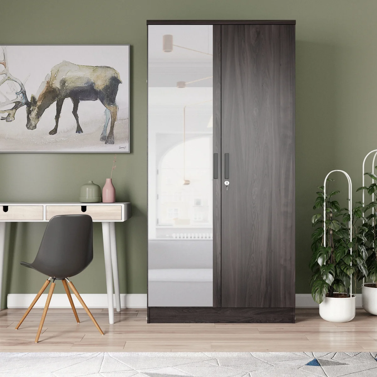 Neiman 2 Doors Wardrobe, Mirrored Door