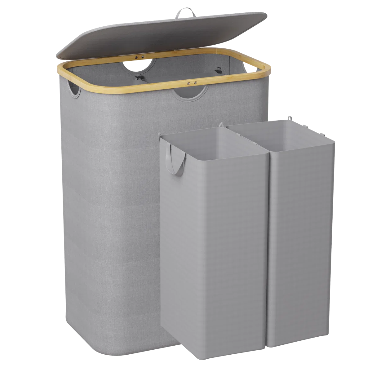 2-Section Laundry Hamper with Lid & Removable Bags, 160L Collapsible Clothes Basket with Bamboo Handles, for Bedroom, Bathroom, Dorm & Laundry Room
