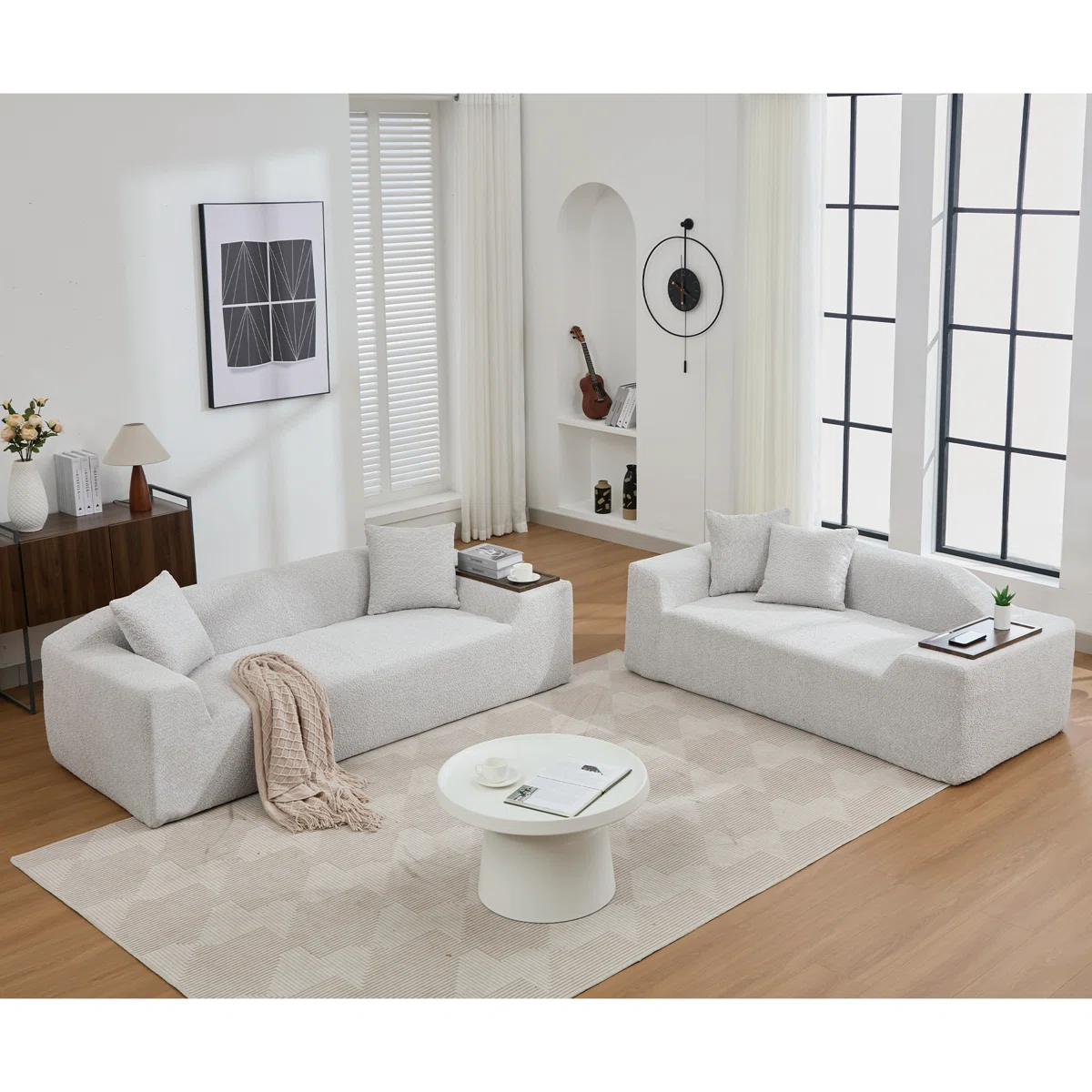 Incomplete Choung Modern 2-Piece Boucle Living Room Set with Pillows
