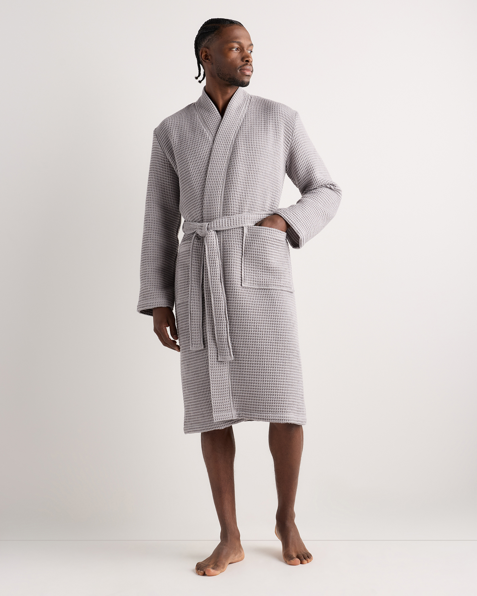 The Organic Turkish Cotton Waffle Robe, Size S, Colour Grey