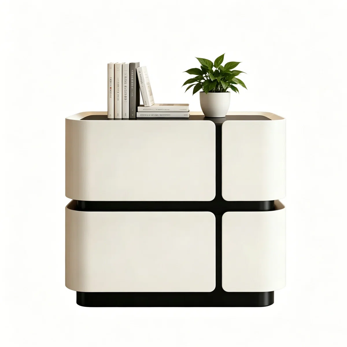 19.7-inch modern Italian light luxury double drawer solid wood bedside table, living room side table, full cabinet body wrapped in microfiber leather (off-white)