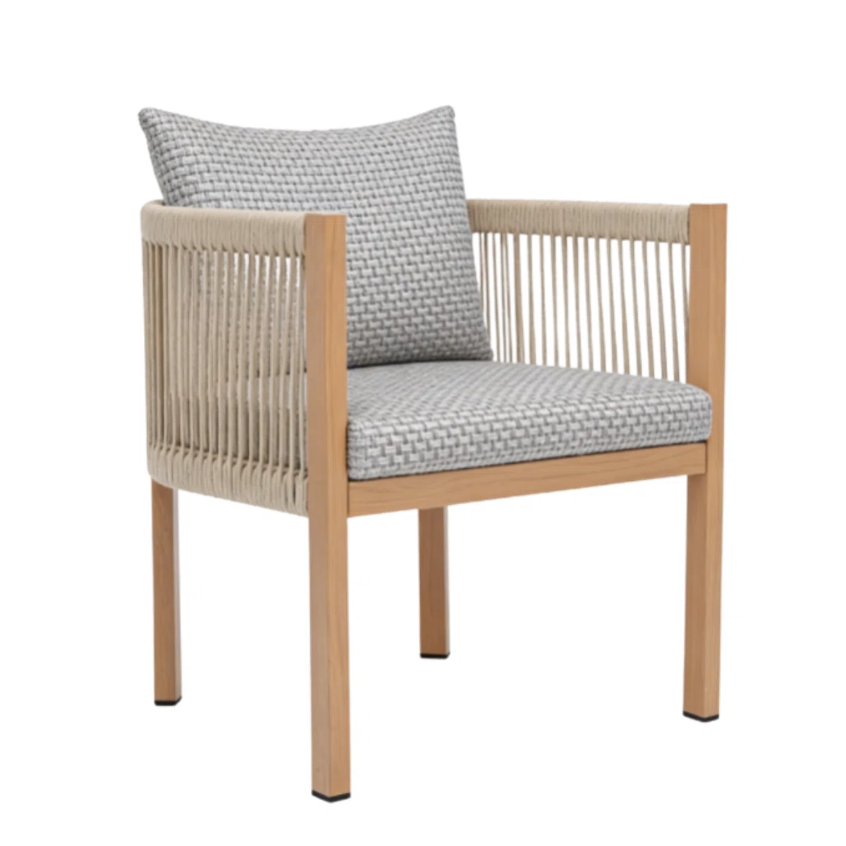 Woven Rope Patio Dining Armchairs Set of 2, Wood-Look Heat Transfer Iron Framed Outdoor Dining Chairs with Removable Cushion for Deck Porch Backyard