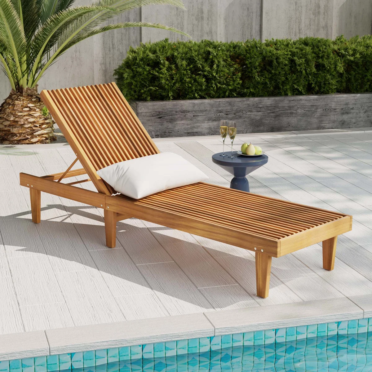 Cadain 78.75" Long Reclining Acacia Single Chaise